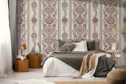 Damask and stripes wallpaper, vintage decoration.
