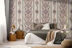 Damask and stripes wallpaper, vintage decoration.