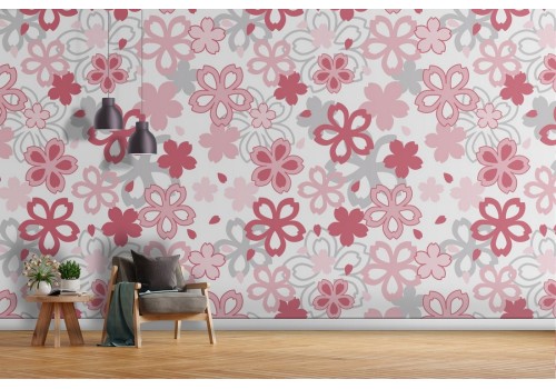 Modern design wallpaper with stylized pink flowers.