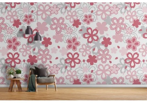 Stylized pink flowers wallpaper modern design.