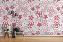 Carta da Parati fiori rosa stilizzati design moderno.