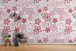 Modern design wallpaper with stylized pink flowers.