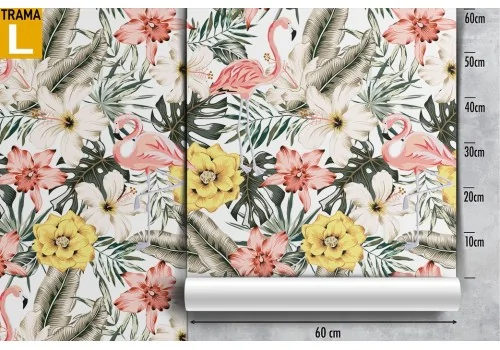 Wallpaper with tropical flowers, leaves and animals in a vintage pattern. 2