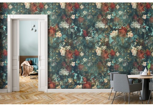 Red and white roses vintage nature wallpaper.