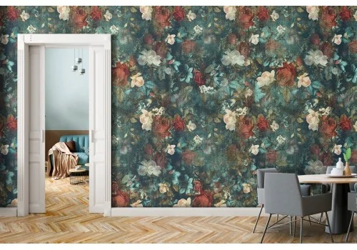 Red and white roses vintage nature wallpaper.