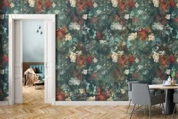 Red and white roses vintage nature wallpaper.