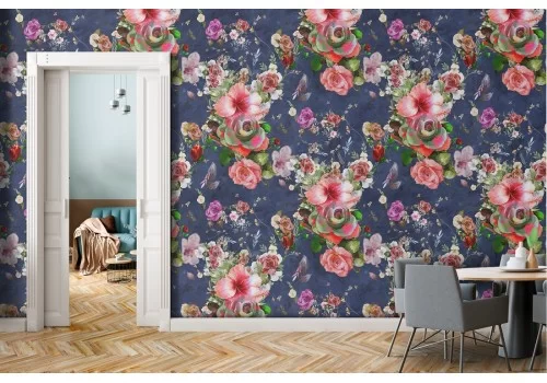 Carta da Parati fiori rossi natura pattern vintage.