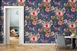 Carta da Parati fiori rossi natura pattern vintage.