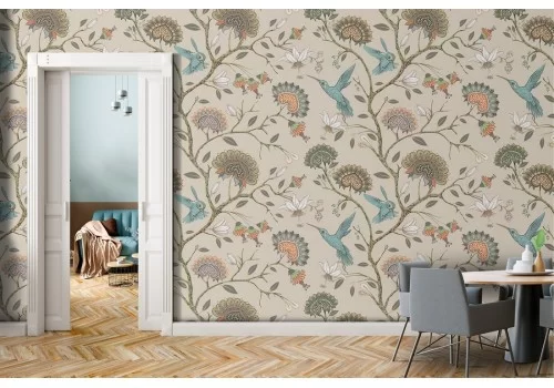 Carta da Parati fiori vintage e uccellini pattern.