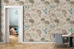 Vintage flower and bird pattern wallpaper.