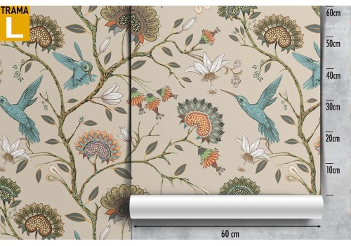 Vintage flower and bird pattern wallpaper. 2