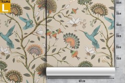 Vintage flower and bird pattern wallpaper.