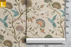 Vintage flower and bird pattern wallpaper.