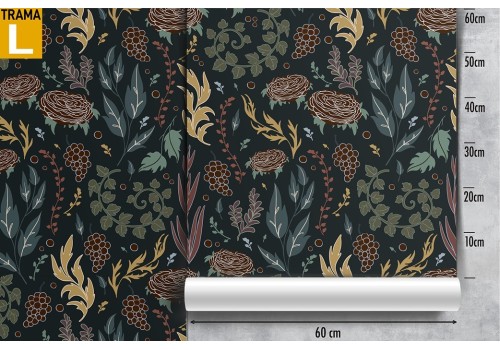 Carta da Parati foglie stilizzate vintage autunno pattern. 2