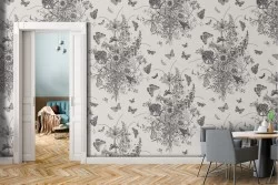 Wallpaper with stylized leaf pattern, vintage nature.