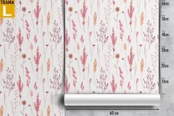 Wallpaper with stylized leaves, vintage nature pattern in pink.