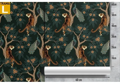 Wallpaper with vintage pattern of animals and tropical forest. 2