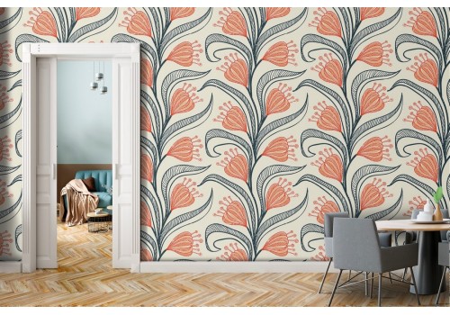 Vintage tropical flowers and leaves wallpaper nature.