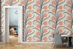 Vintage tropical flowers and leaves wallpaper nature.