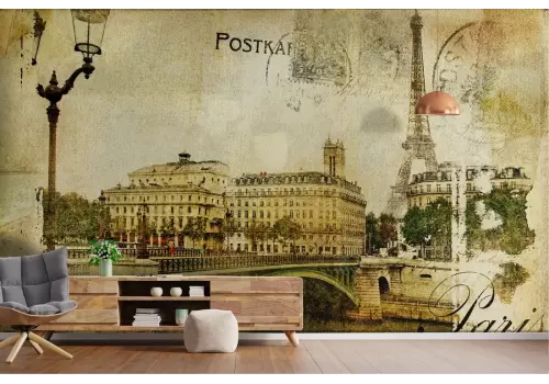 Carta da Parati cartolina città Parigi vintage