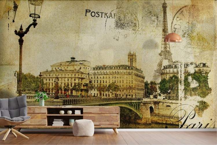 Carta da Parati cartolina città Parigi vintage