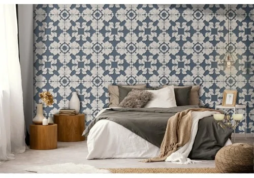 Wallpaper with vintage geometric tile surface.