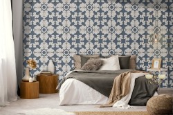 Wallpaper with vintage geometric tile surface.