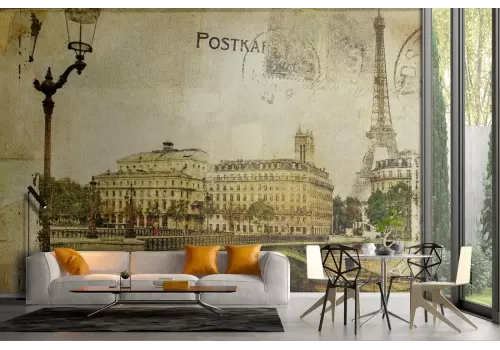 Carta da Parati cartolina città Parigi vintage 2