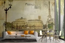 Carta da Parati cartolina città Parigi vintage