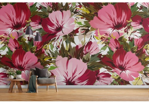Tropical pink flowers nature pattern wallpaper.