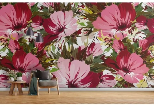 Tropical pink flowers nature pattern wallpaper.