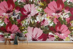 Tropical pink flowers nature pattern wallpaper.