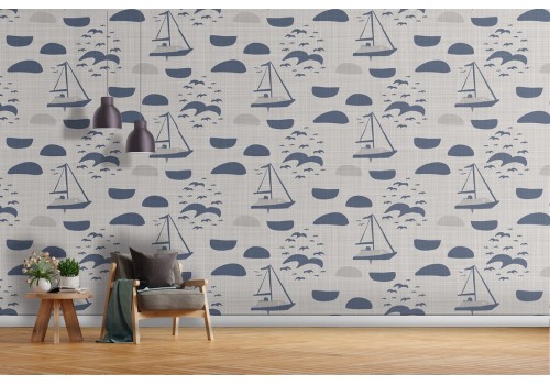 Wallpaper decoration modern stylized boats.