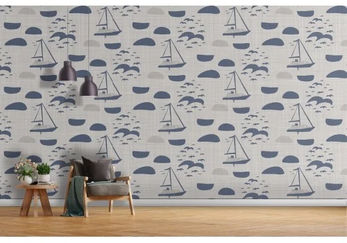 Wallpaper decoration modern stylized boats.
