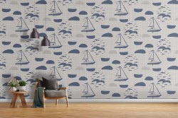Wallpaper decoration modern stylized boats.