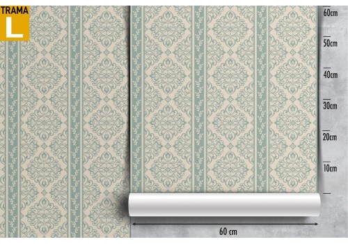Vintage wallpaper decoration with green stripes and damask. 2
