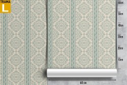Vintage wallpaper decoration with green stripes and damask.