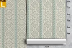 Vintage wallpaper decoration with green stripes and damask.