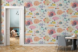 Carta da Parati pesciolini natura tropicale moderna.