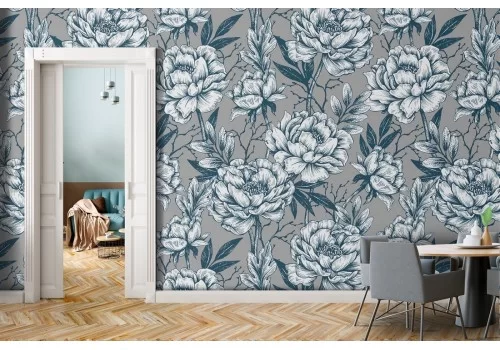 Carta da Parati fiori vintage bianchi natura.