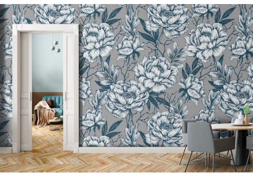 White vintage floral nature wallpaper.