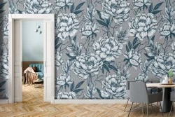 White vintage floral nature wallpaper.