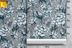 White vintage floral nature wallpaper.