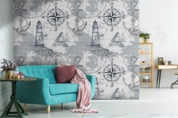 Wallpaper marine lighthouse pattern decoration.