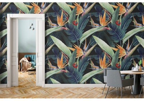 Tropical leaves nature design pattern wallpaper.