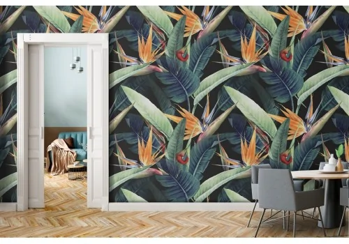 Tropical leaves nature design pattern wallpaper.