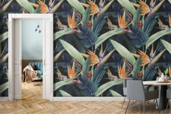 Tropical leaves nature design pattern wallpaper.