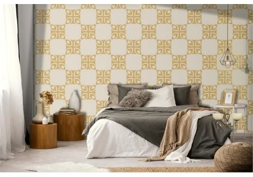 Yellow vintage geometric wallpaper decoration.