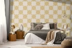 Yellow vintage geometric wallpaper decoration.