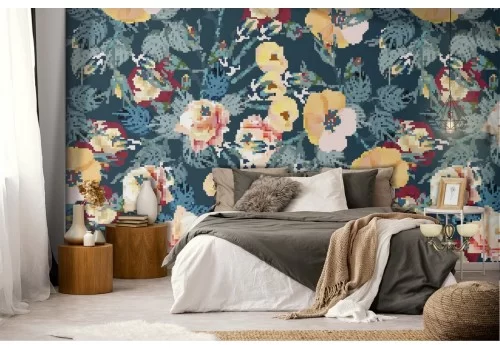 Carta da Parati fiori natura design vintage.